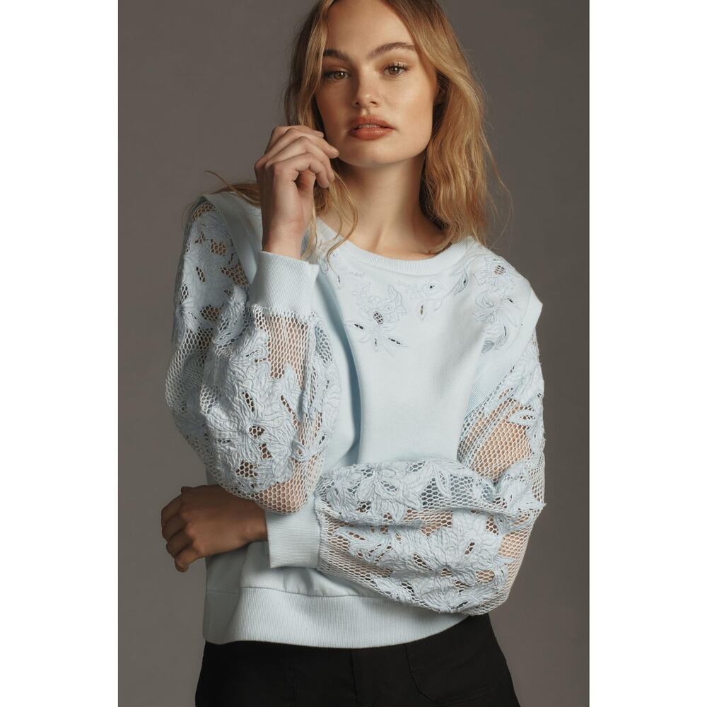 NWT Anthropologie Embroidered Blue Sweatshirt - Large - Picture 3 of 6